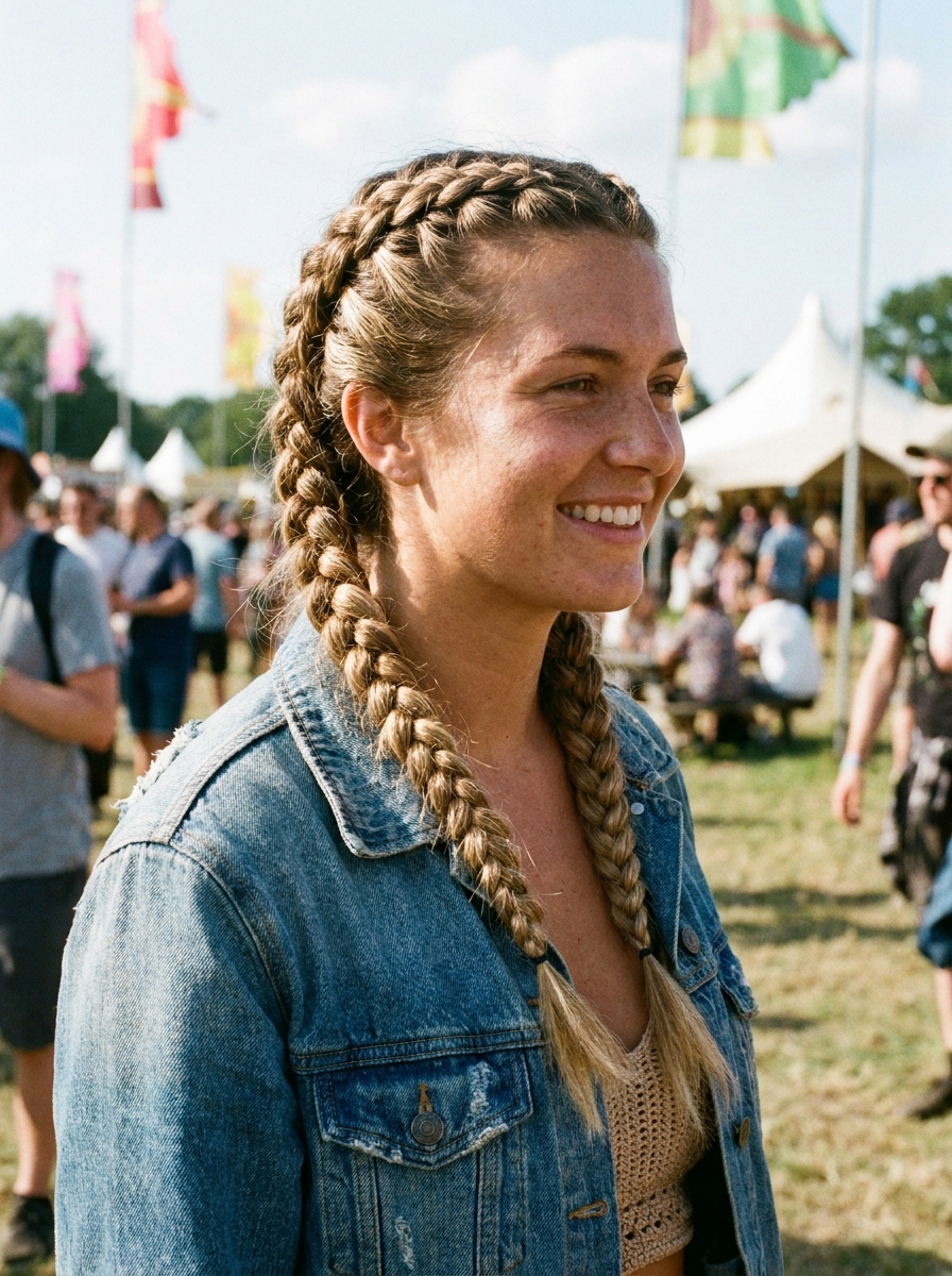 Doppelter Dutch Braid Look als Festival Frisuren Inspiration 2026